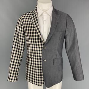 THOM BROWNE Size 38 Navy Red Checkered Wool Blend Notch Lapel Sport Coat